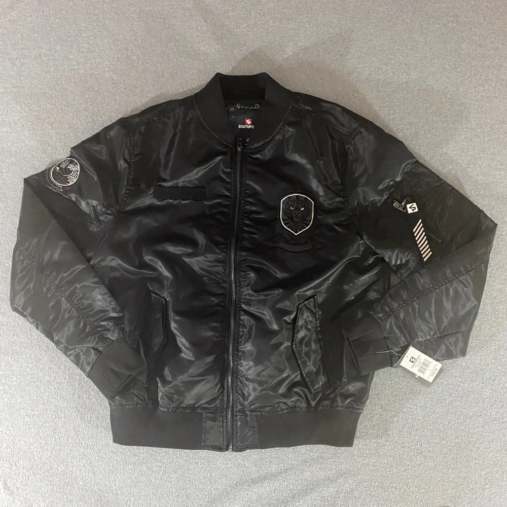 Southpole Mens Black Bomber Jacket Full Zip Streetwear Size Large NWT